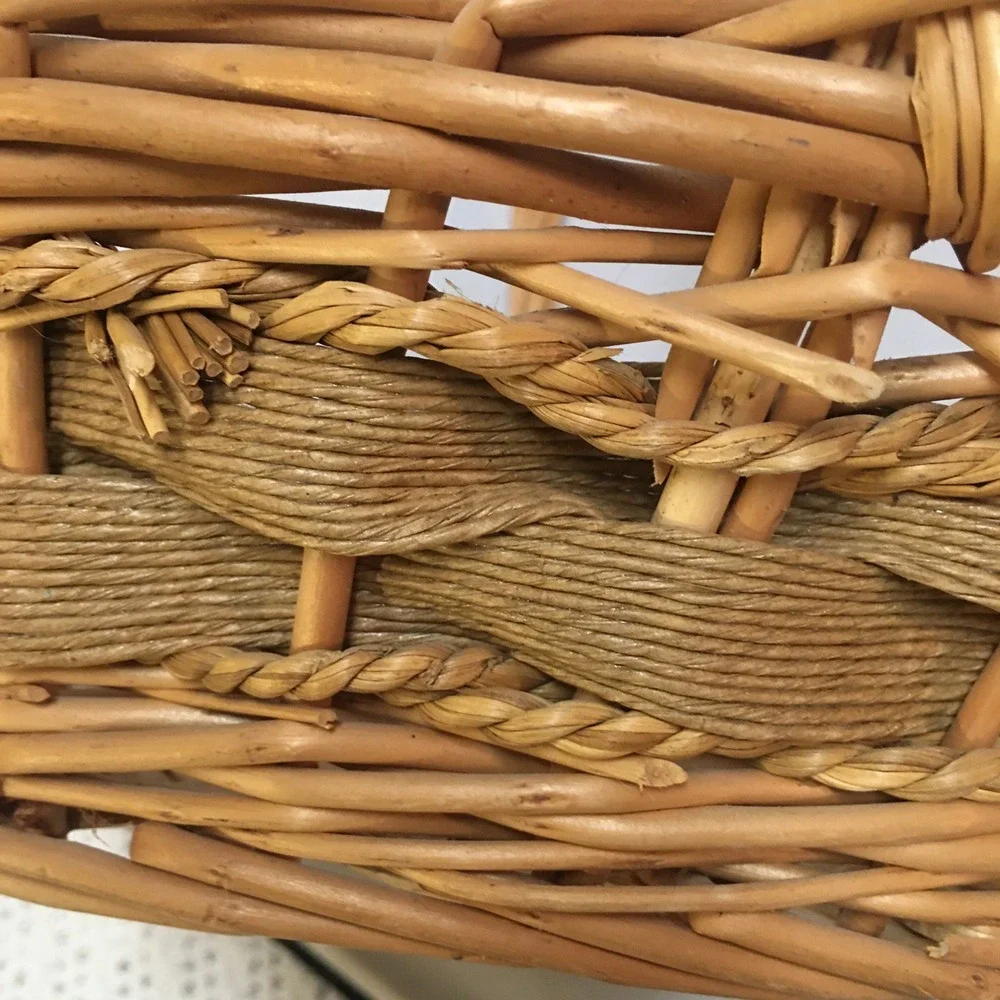 Wicker Basket Medium Tan Oval Willow Woven Handle Rustic Decor Cottagecore